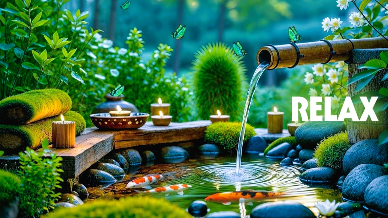 Relaxing Nature Music 🌸 Tranquil Koi Pond & Waterfall Ambience