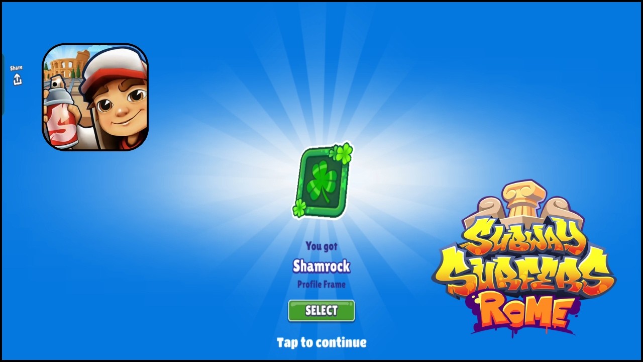 Subway Surfers Rome - One Time Run Challenge Easter Ireland - Unlockes Shamrock Profile Frame 2026