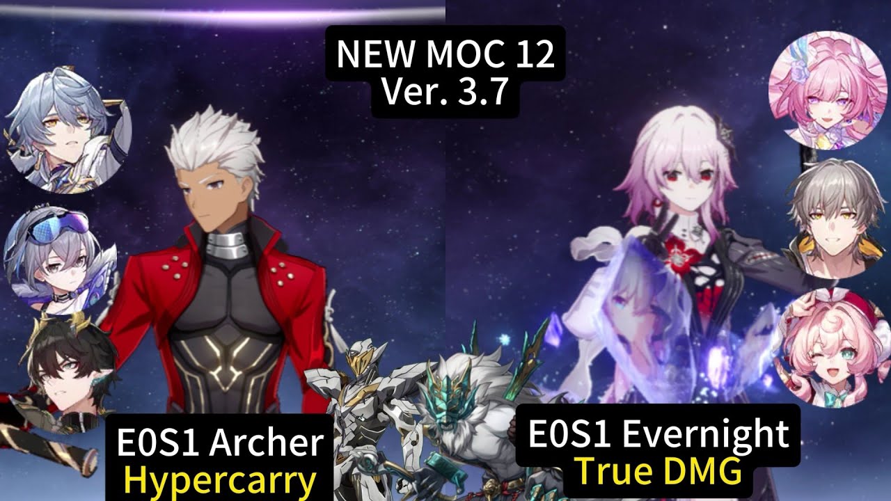 NEW Memory of chaos 3.7 |Level 12 E0S1 Archer Hypercarry  & E0S1 Evernight True DMG Floor 12 3 Stars