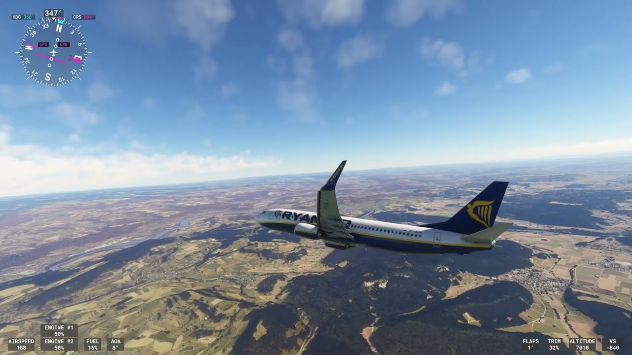 チューリッヒ上空から国際空港Runway14にランディング