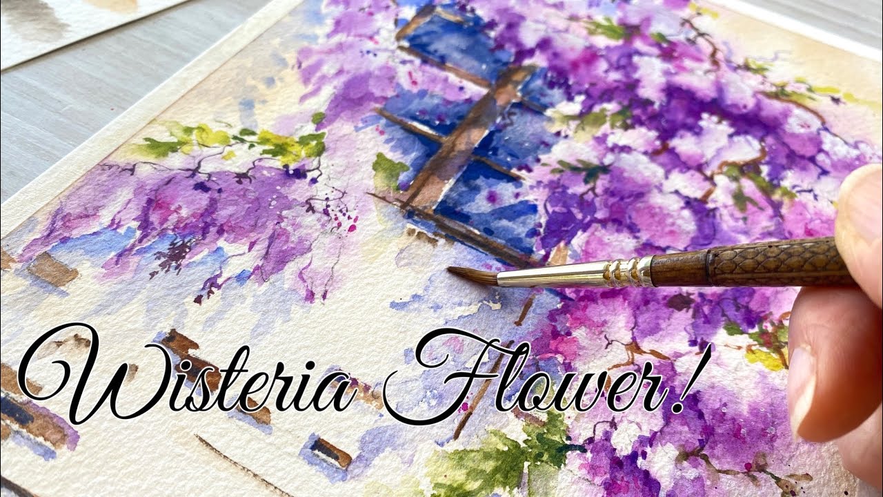 Wisteria Flowers in Watercolor. Tutorial step by step.