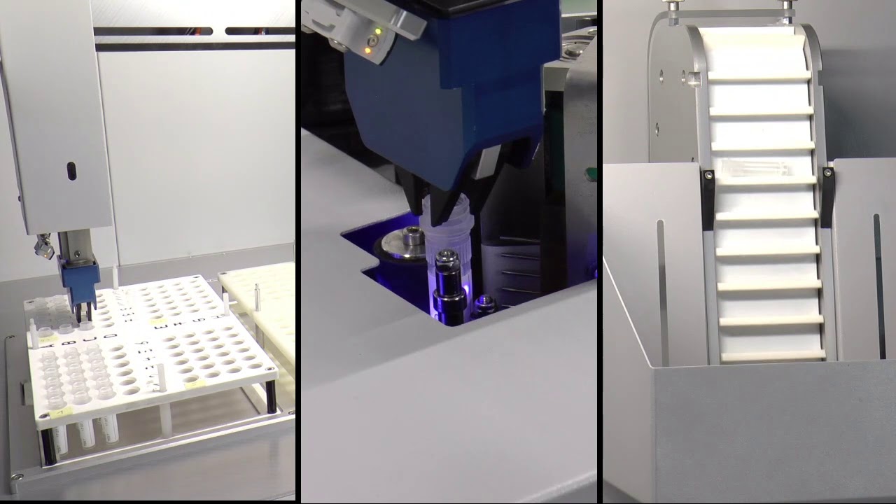 HTI X-TubeProcessor_Flex - Bulk Tube-Feeder and rack storage