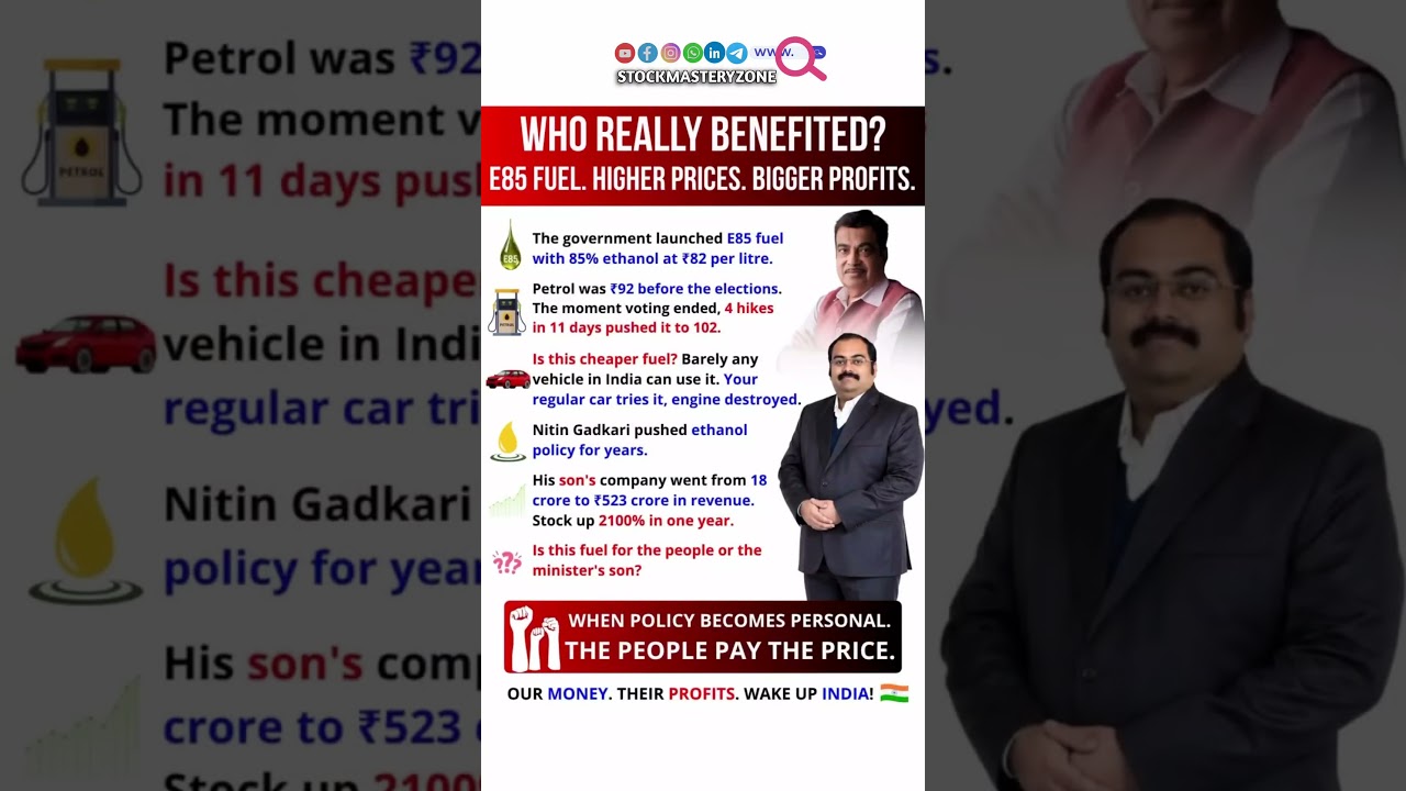 E85 Fuel: Who Really Benefits? ⛽ #e85 #fuel #petrol #nitingadkari #bjp #politics #narendramodi #pm