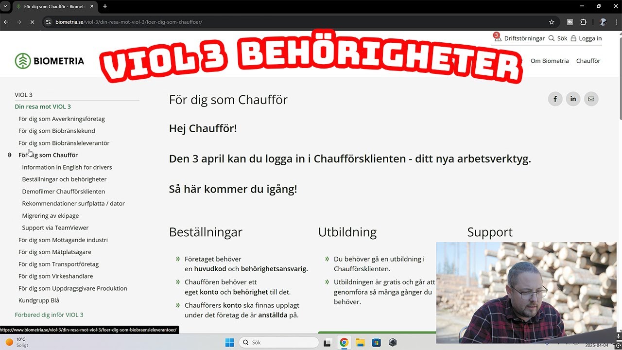 Viol 3 behörighet till chaufförsklienten
