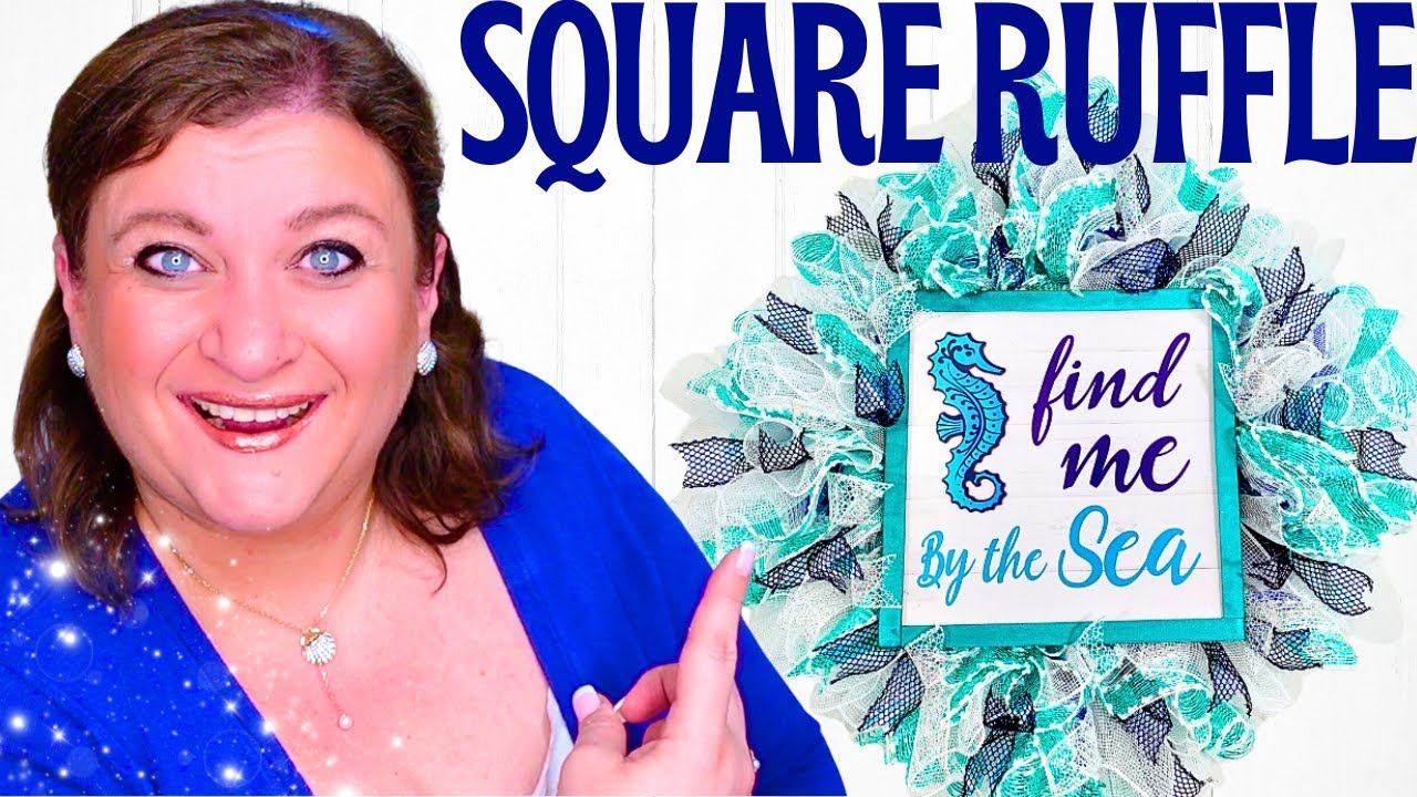 How to make SQUARE RUFFLE Deco Mesh Wreath Nautical Coastal DIY Tutorial