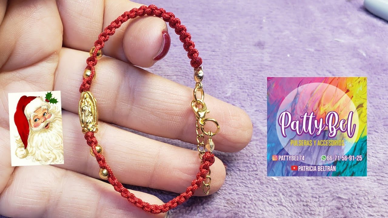 Pulsera Virgen de Guadalupe/  nudo plano con broche perico