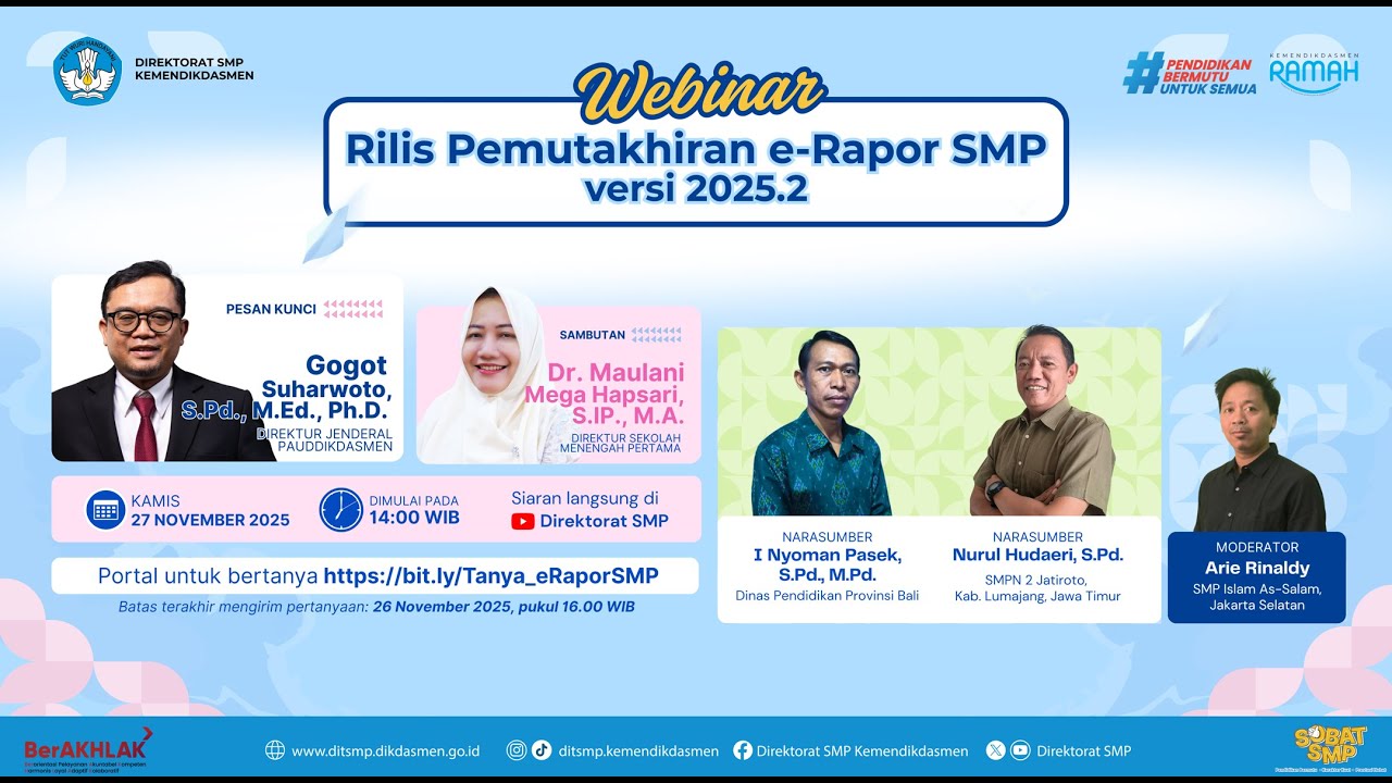 Webinar Rilis Pemutakhiran e-Rapor SMP versi 2025.2