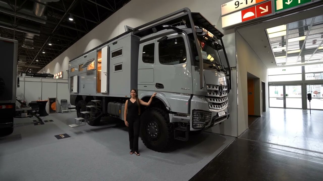 Роскошный автодом XXL: терраса на крыше Krug Mercedes Arocs 6x6, дизайнерская кухня, платформа дл...