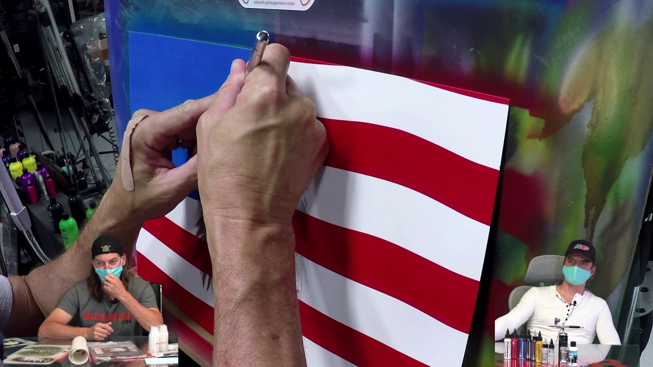 Airbrush kit for beginners: Eagle and Flag step by step tutorial ready to use set with paints