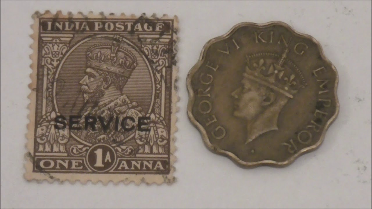 1936 India One Anna Stamp and one Anna Coin #coins #philately #stamps #india #philatelic