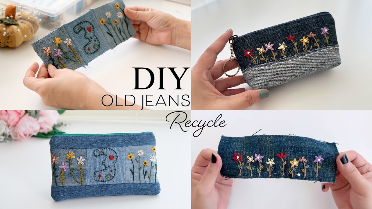How to make recycled denim coin purse #online #handmade #bag #DIY  #tutorial