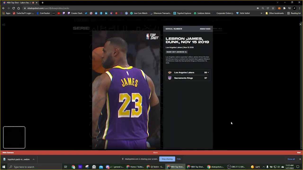 NBA TOP SHOT S1 LEBRON JAMES PULL!!!! TSD #866/1000