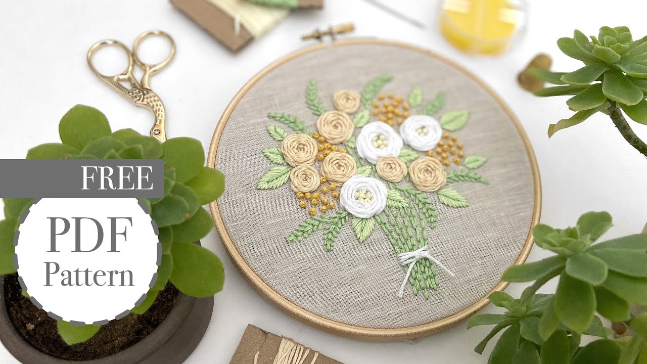 Free Embroidery Pattern for Beginners, How to embroider a bouquet.