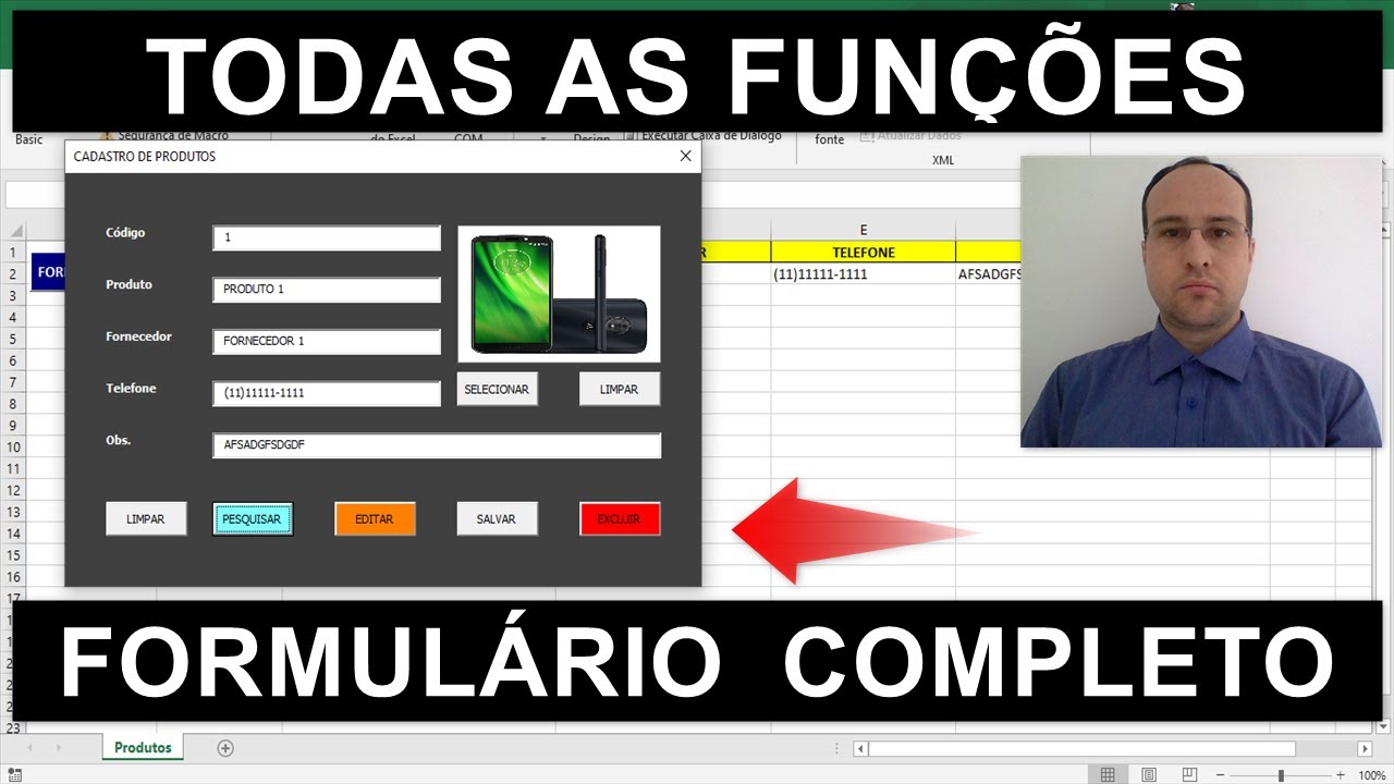 Formulário de CADASTRO de PRODUTOS com FOTO via Excel VBA (COMPLETO em UMA AULA)