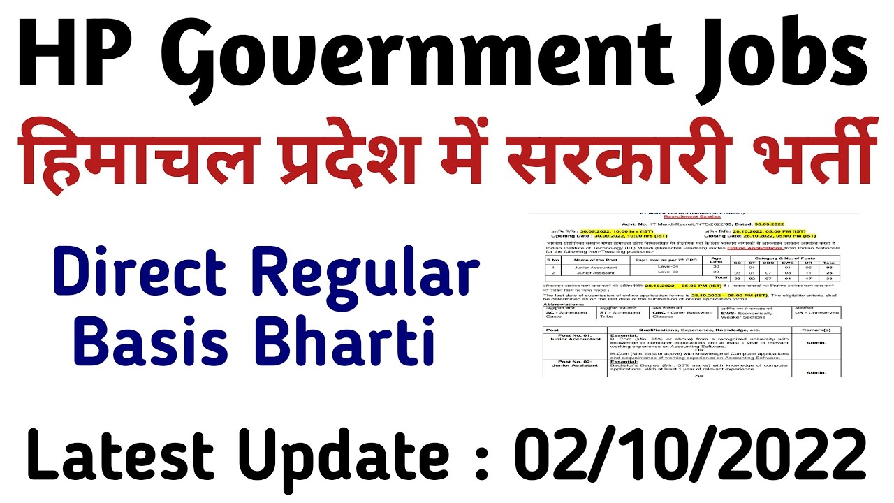 HP Government Jobs oct 2022 || Regular Basis Bharti || 02 oct 2022