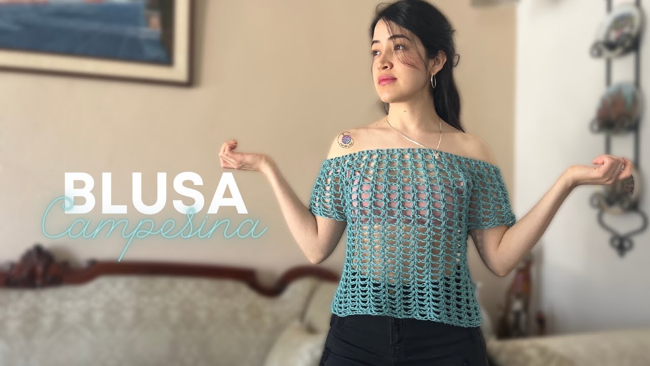BLUSA CAMPESINA TEJIDA A CROCHET