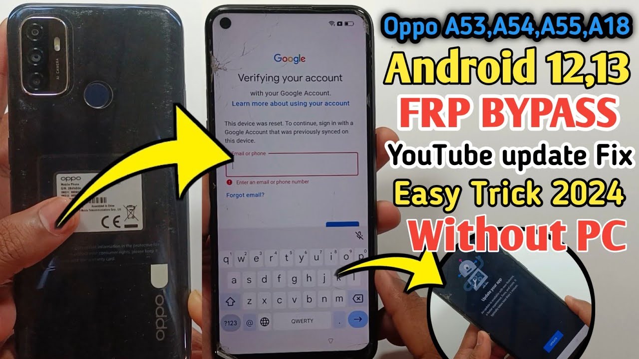Oppo A53 Frp Bypass Android 12 | Fix YouTube Update  | Oppo Google Account Lock Unlock | Without Pc