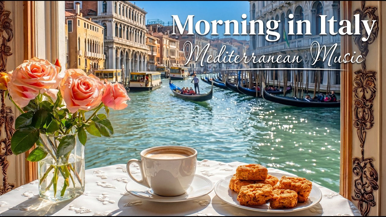 Italian Coastal Cafe 🍋 Bright Sunny Ambiance, Cheerful Acoustic Music & Ocean Waves