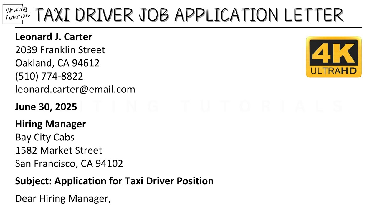 How To Write Taxi Driver Job Application Letter with Sample | Writing Tutorials