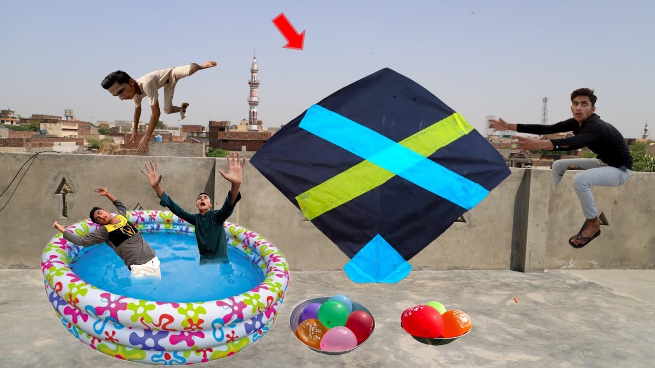 Kite Vs Balloon Fight With Swimming Pool | Gudda