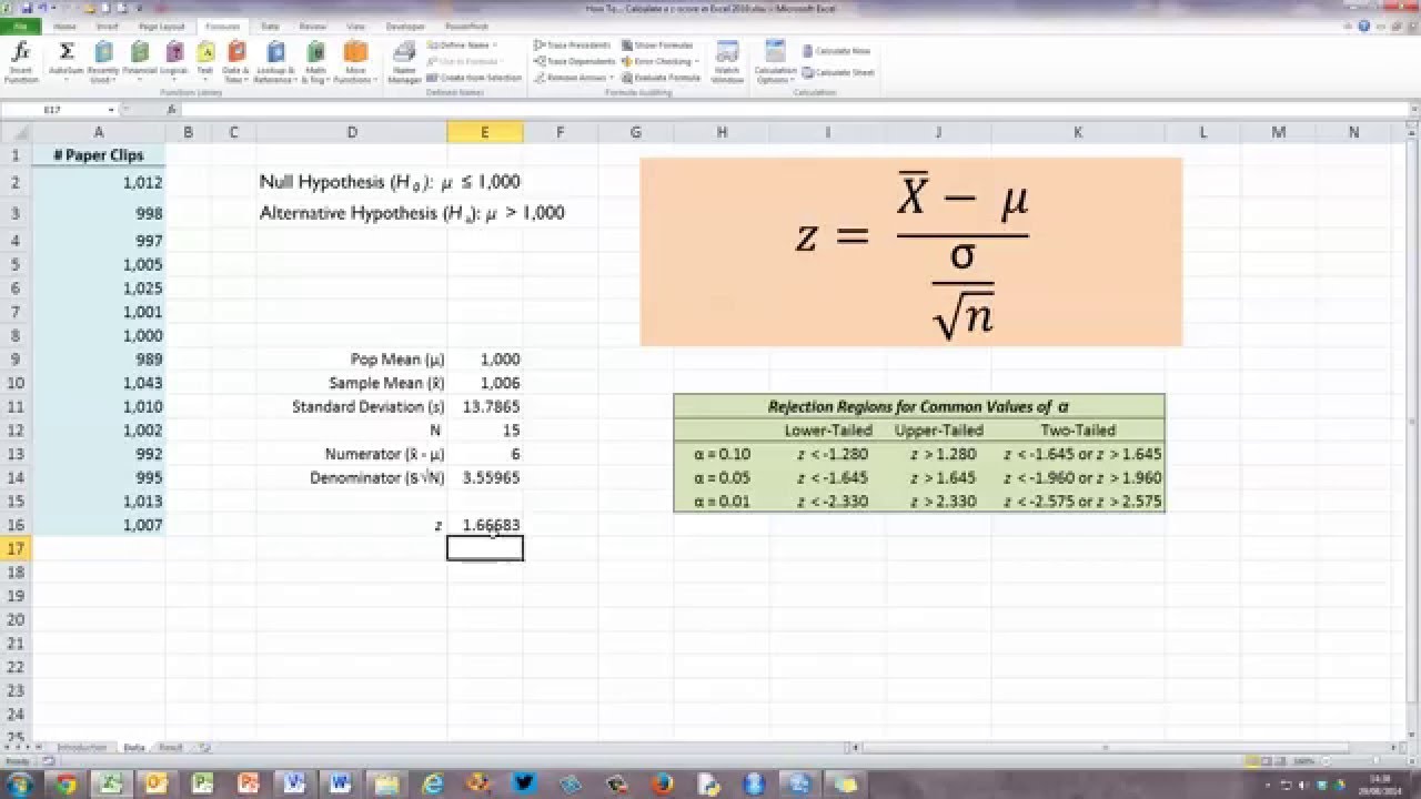 How To... Calculate a z-Statistic in Excel 2010