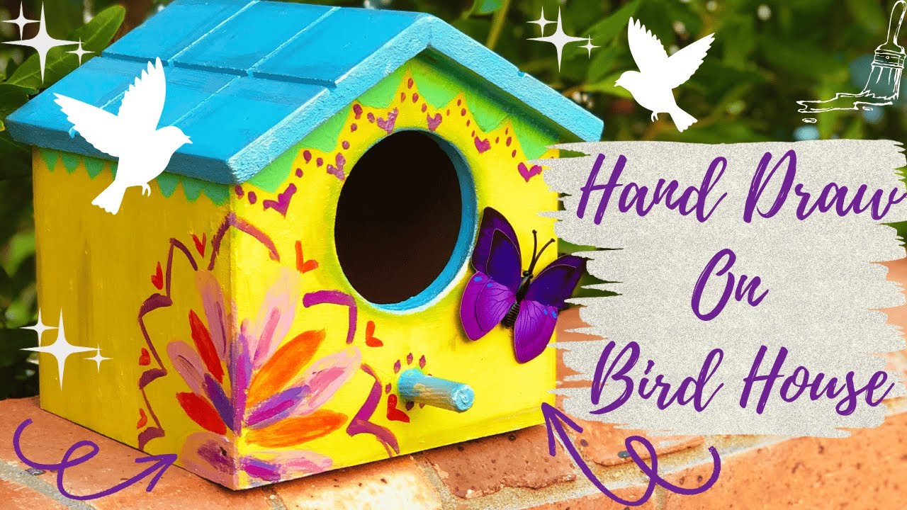 Easy Hand Drawing on Wooden Bird House | Simple DIY Garden Decor for Beginners