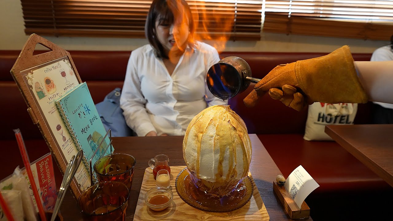 Flaming Shaved Ice Dessert