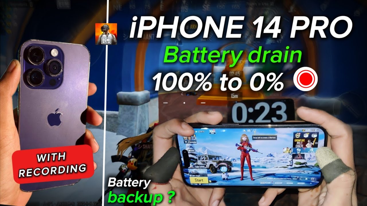 iPHONE 14 PRO BGMI BATTERY DRAIN 100% to 0% with recording+120FPS🔥