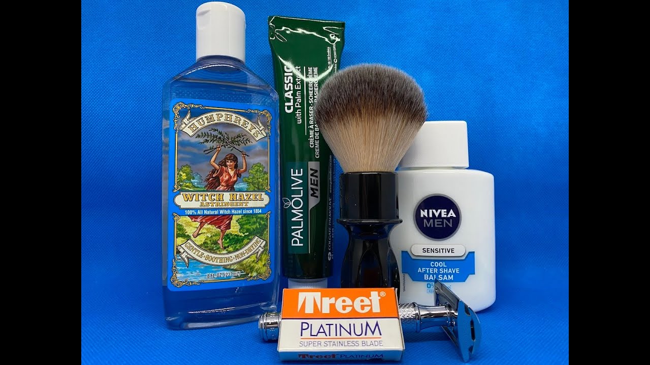 M&uuml;hle R89, Treet Platinum, RazoRock 400, Palvolive Rasiercreme und Nivea Men Cool After Shave Balsam