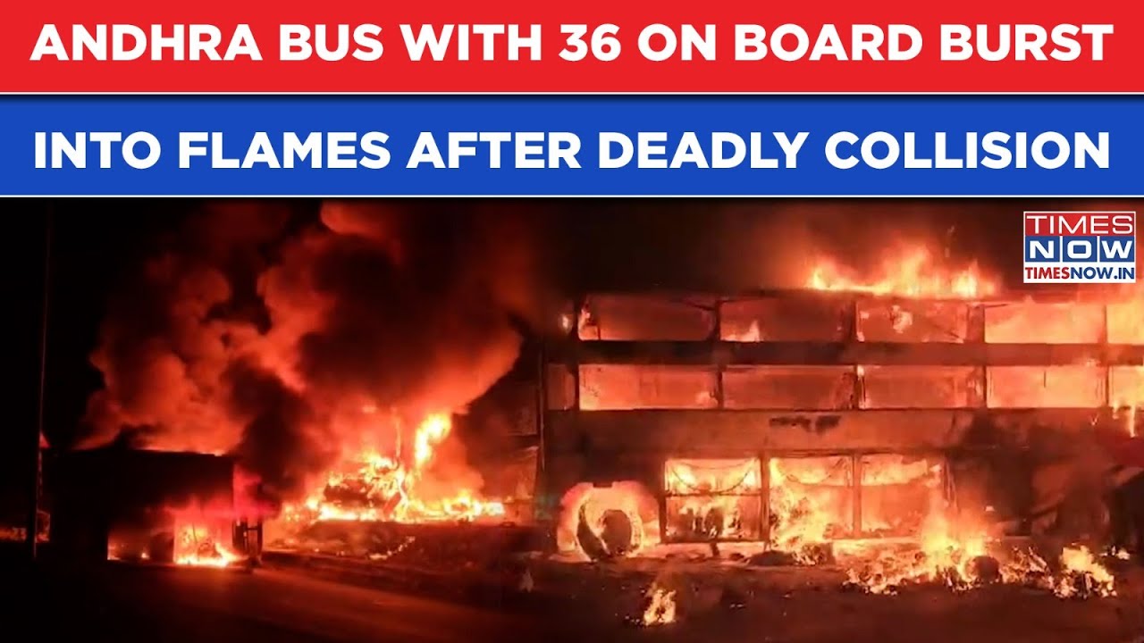 Andhra: Bus With 36 On Board Burst Into Flames After Deadly Collision With Truck, 2 Killed| Watch