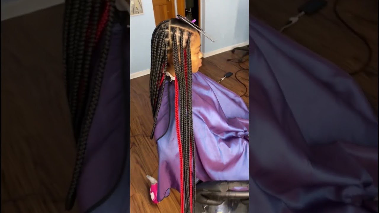 Medium Knotless Box Braids W/ a Peekaboo Color 🙈❤️  #braids #knotlessbraids #hairstyle #beauty