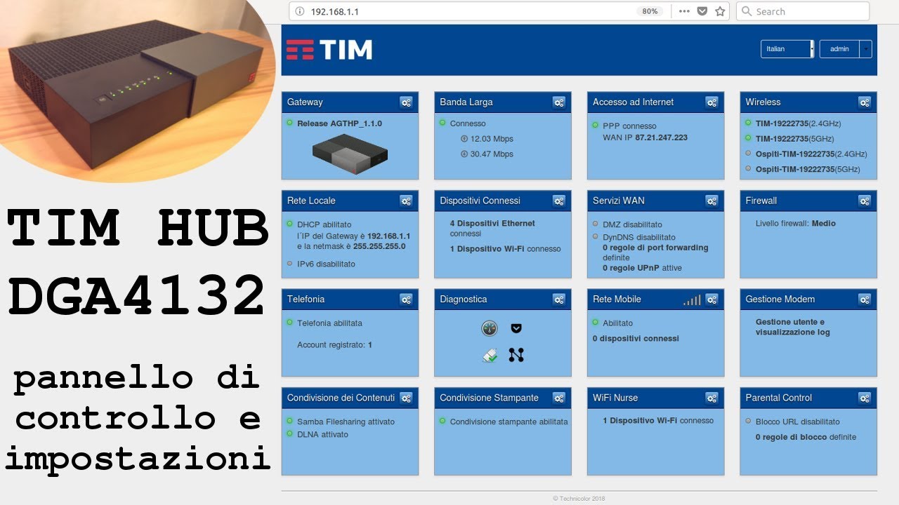 TIM HUB DGA4132 • Pannello di controllo e impostazioni
