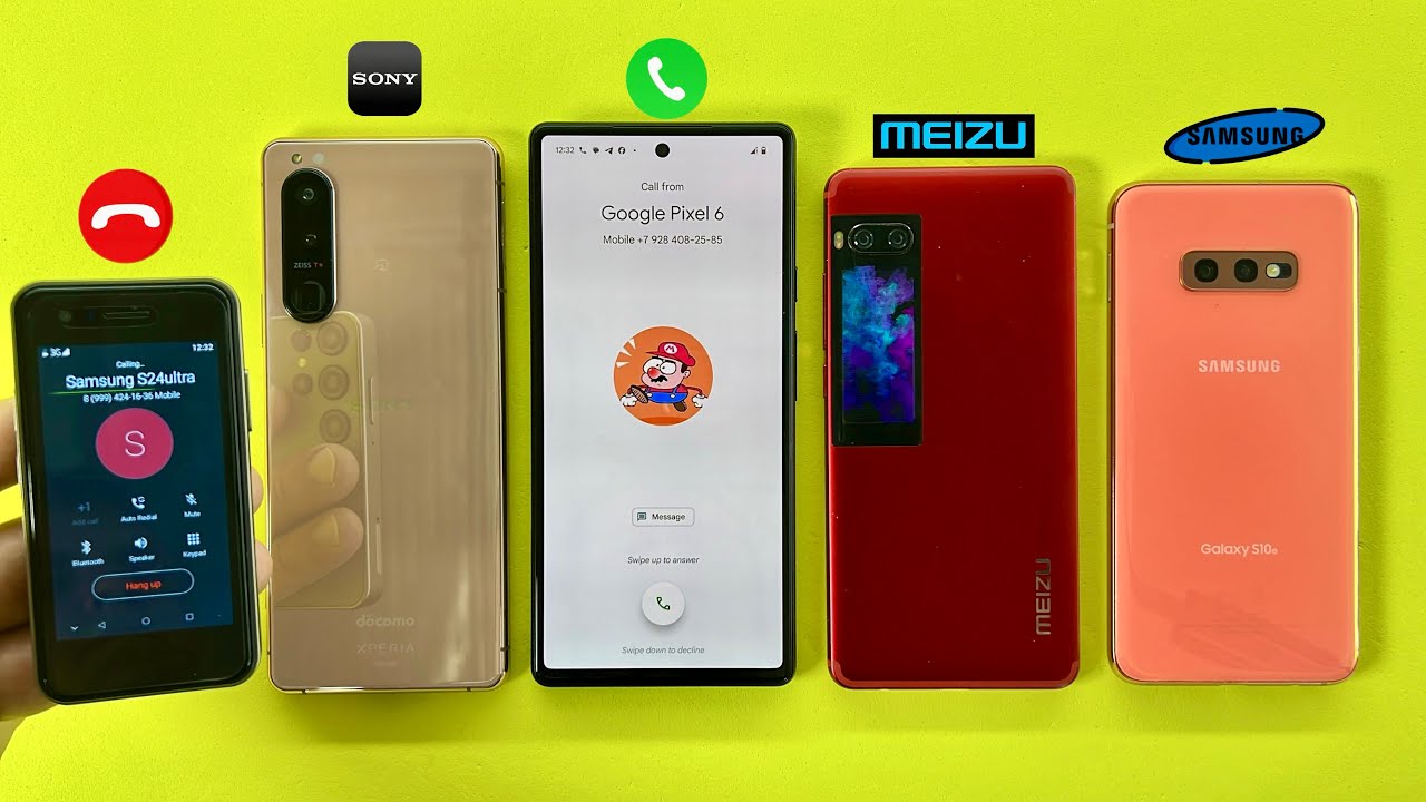 Incoming Call on Sony Xperia 5 Vs Google Pixel 6 / MEIZU pro7 Vs Samsung S10e | Samsung S24Ultra 📞