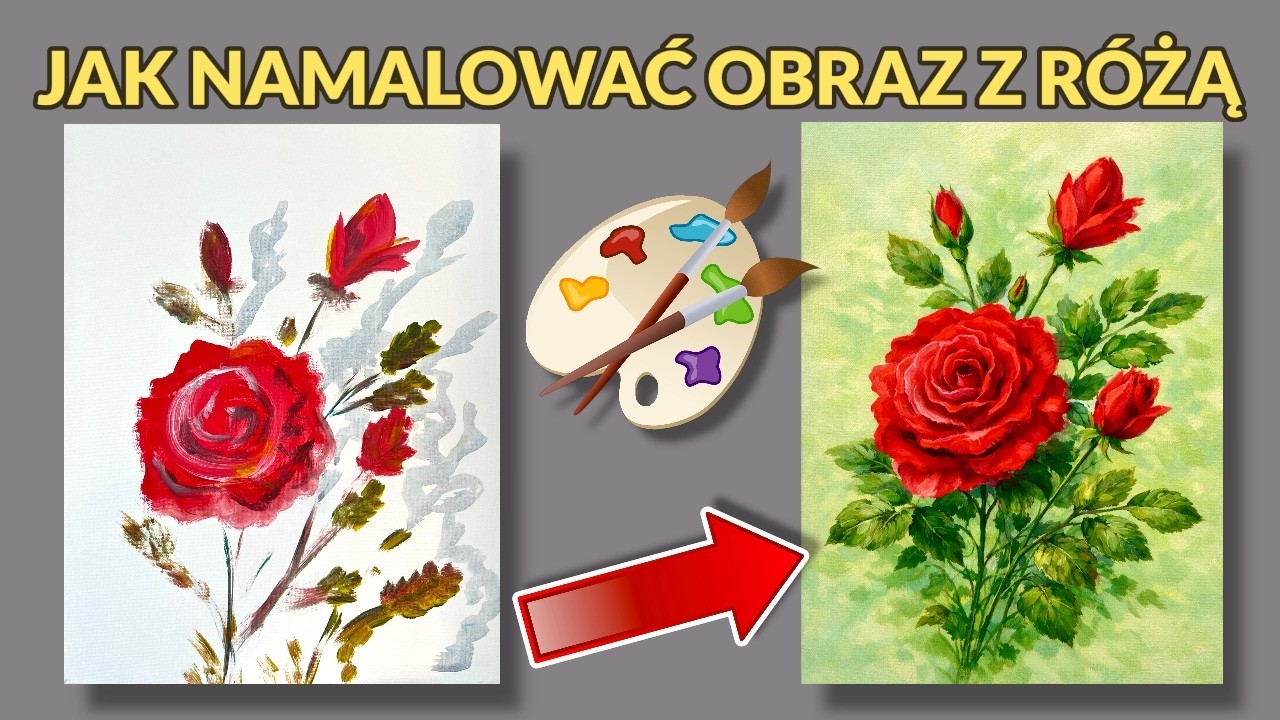 Jak namalować RÓŻĘ krok po kroku, akryl - LIVE