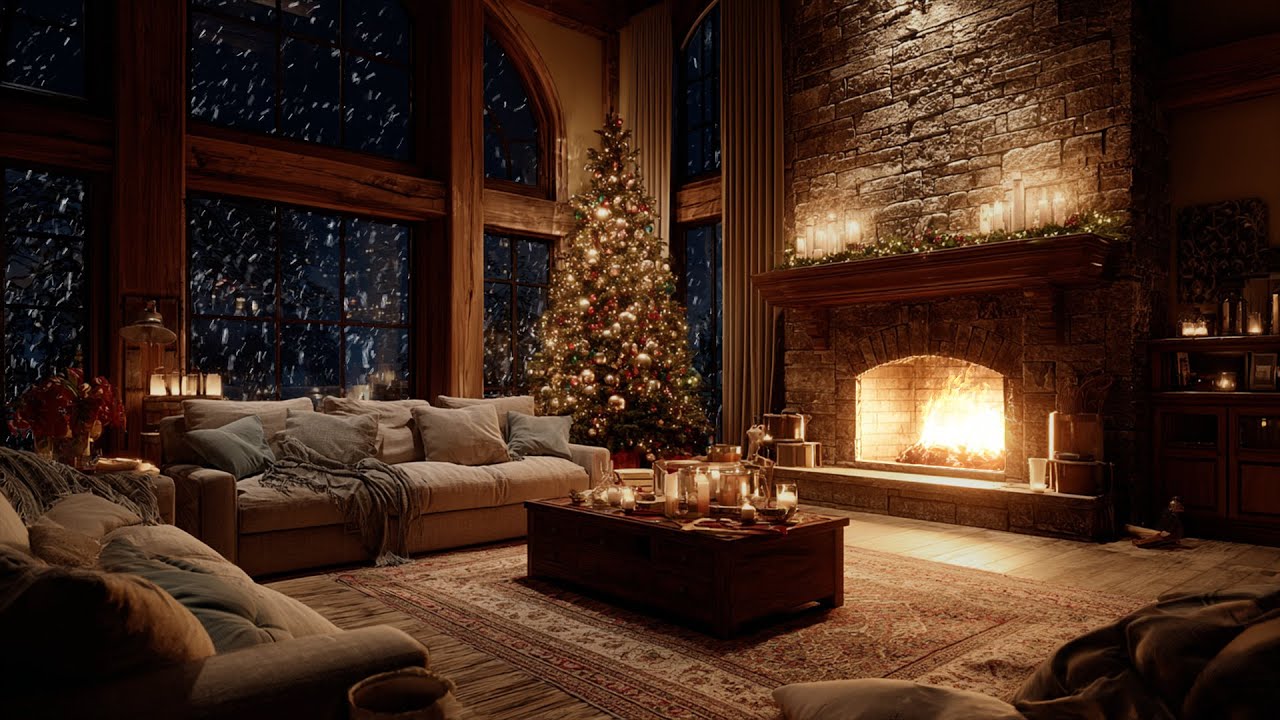 Soft Snow Passing Gently Through Warm Firelight ❄️ A Peaceful Winter Atmosphere