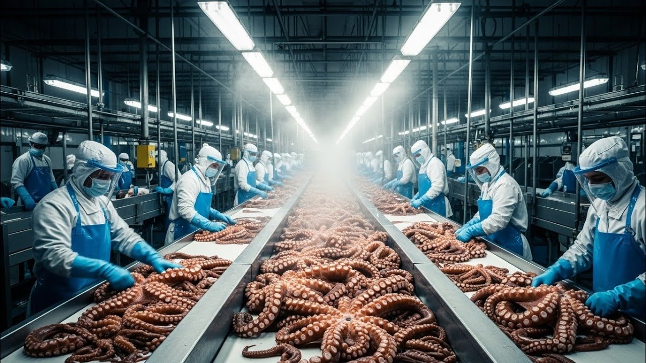 Inside Octopus Processing Factory | Shocking Seafood Production Line