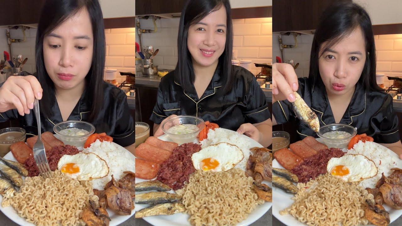 TUYO,DRIED PUSIT,CORNEDBEEF,SPAM, PANSIT CANTON AT ITLOG | PINOY ALMUSAL MUKBANG