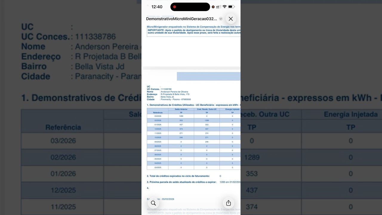 Explicando como funciona a distribuição de crédito do meu sistema fotovoltaico.