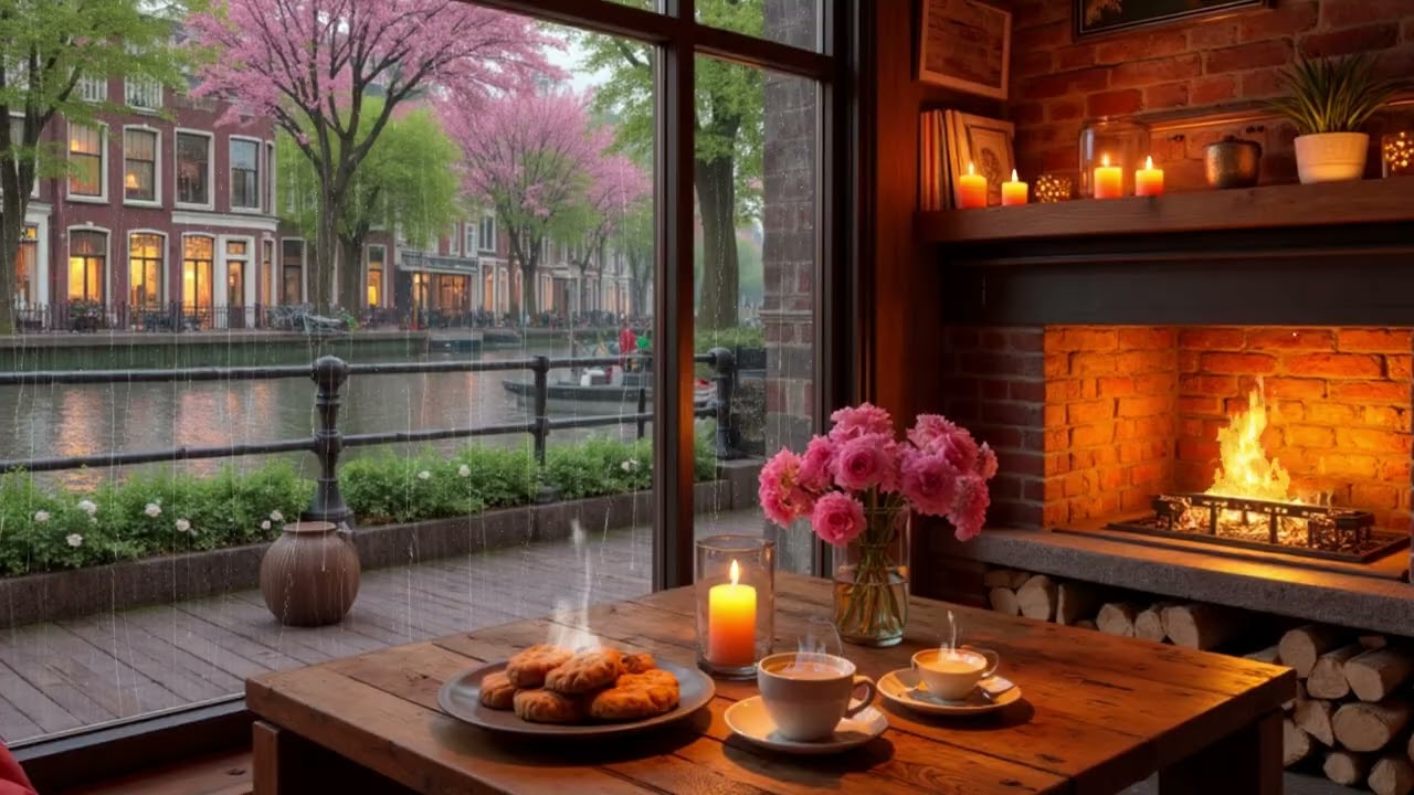 Rainy Canal Street Jazz | Warm Piano & Soft Sax by the Fireplace for Peaceful Evening