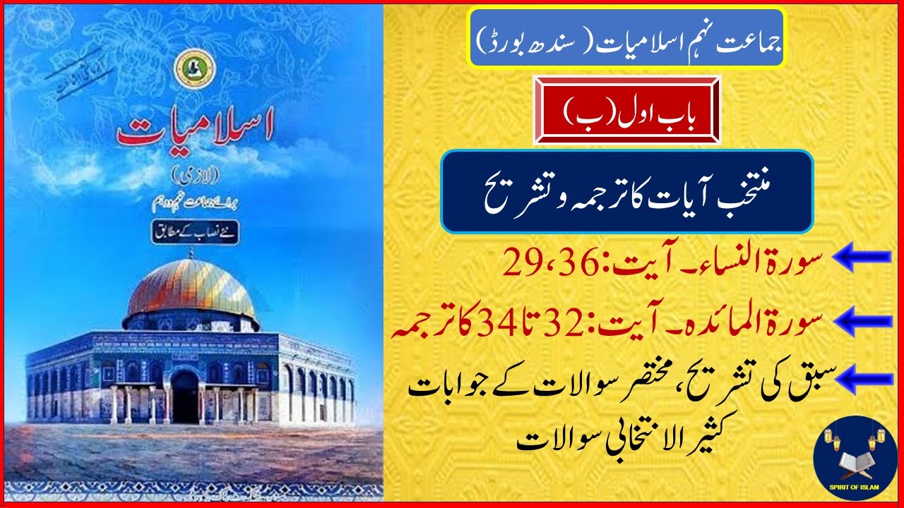 Class 9 Islamiyat Chapter 1 Soorat un Nisa, Soorah Maida Questions/Answers