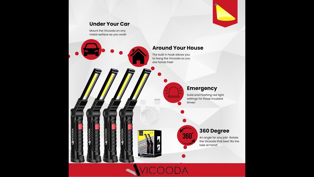 VICOODA LED Work Light - Rechargeable Magnetic Base LED Light