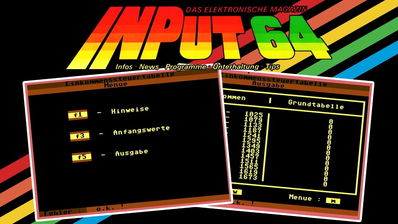 Einkommenssteuertabelle auf dem c64 - INPUT64 4/85