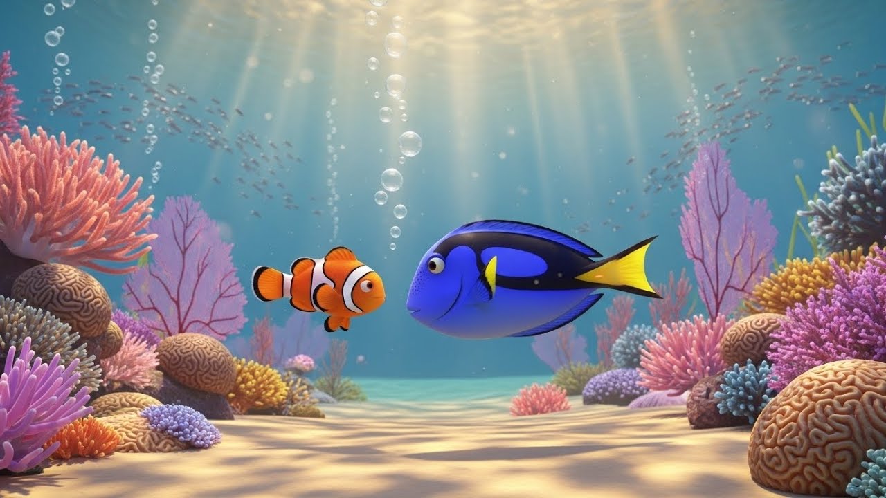 Tiny reef fish floating above soft coral