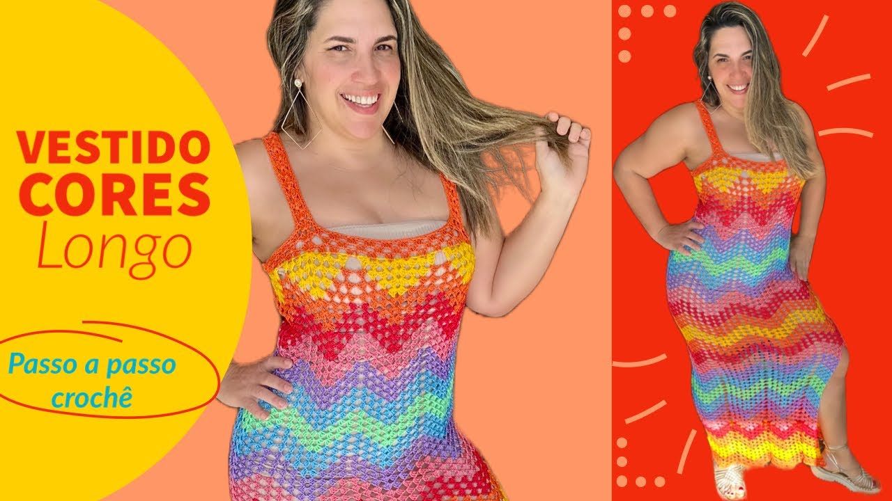 Vestido longo de crochê super fácil - Passo a passo em ponto chevron