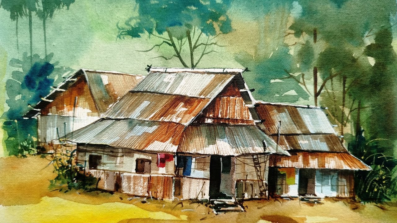 How to draw a water colour scenery. কিভাবে একটি জল রঙের দৃশ্য আঁকবো ?