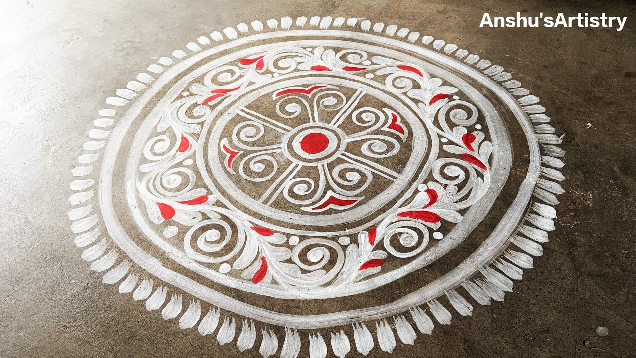Beautiful Alpona Design for Beginners//Holi Special Round Alpona Design//Laxmi Puja Alpona//