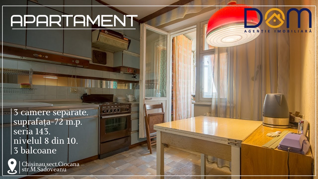 Apartament cu 3 camere, seria 143, 72m2, str.M.Sadoveanu/Ciocana,etaj 8 din 10 (𝒗𝒊𝒏𝒅𝒖𝒕)