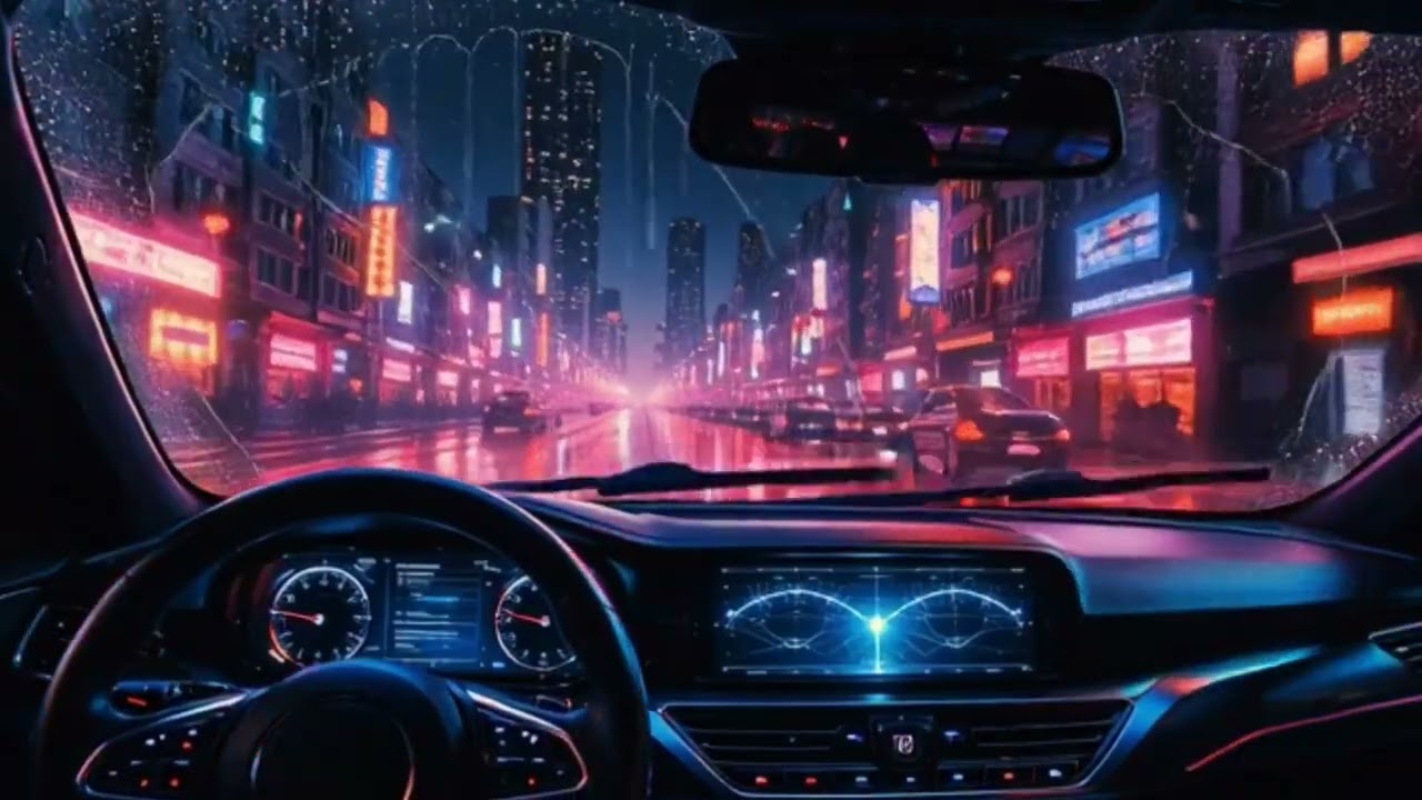 Night Drive Music | Rainy Cyber Ambient | 1.5 Hours