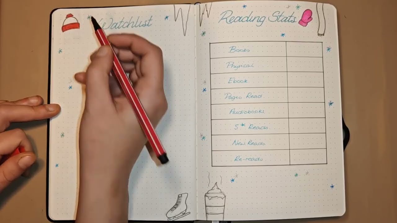 Journal with Me in Realtime - January Bullet Journal Watchlist and Reading Stats