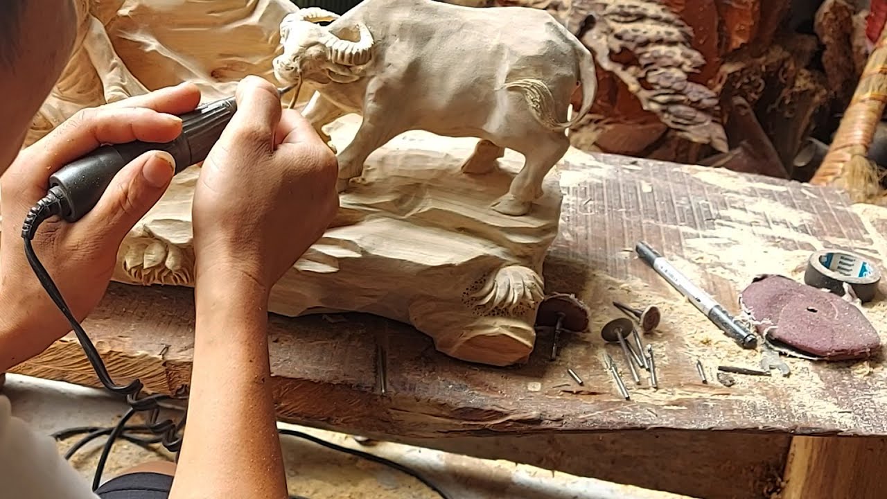 Wood Carving Buffalo | Wooden Sculpture | Artwork Great From Wood